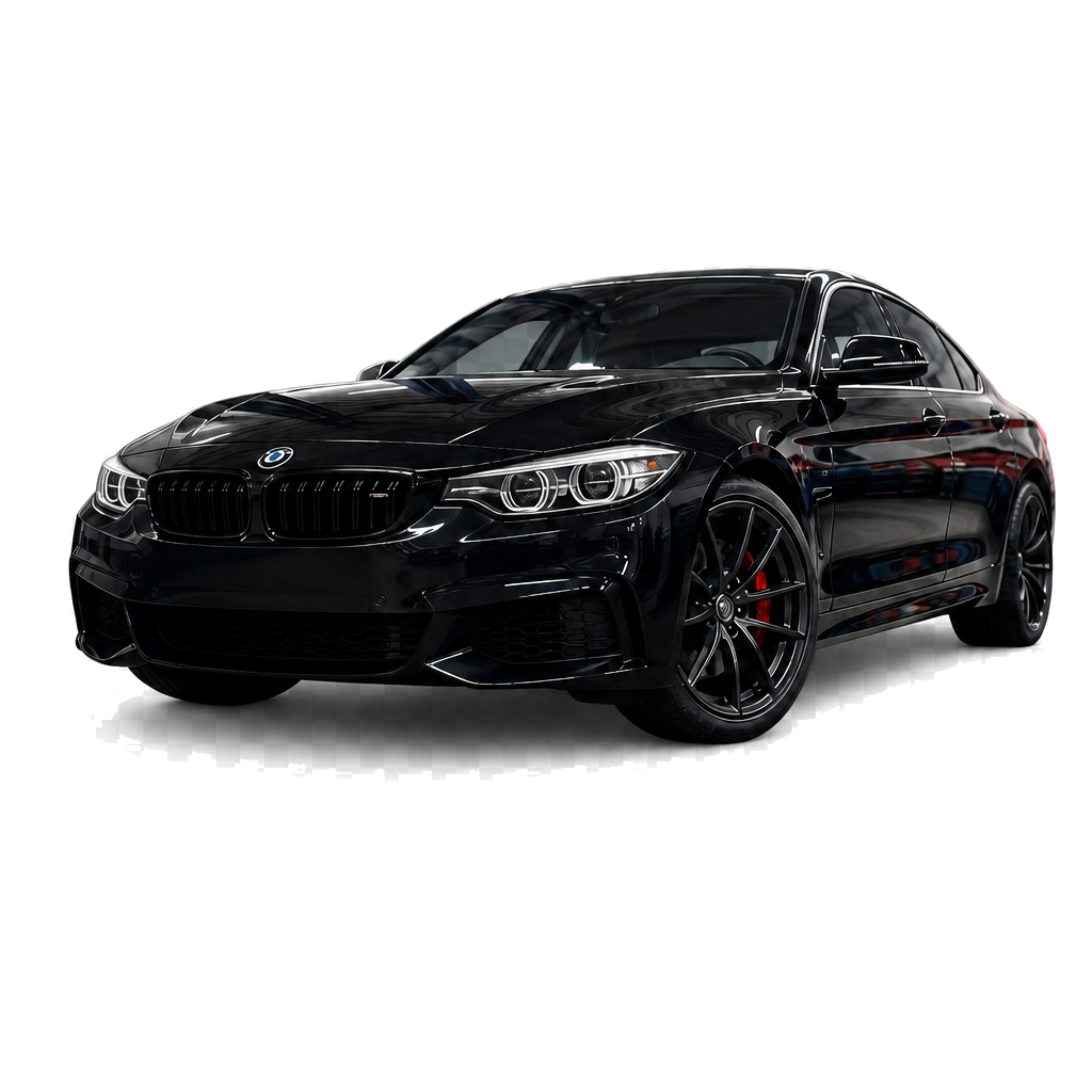 Black sports sedan in a professional auto workshop